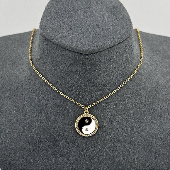 18K Gold Plated over 925 Sterling Silver Ying Yang Necklace - Picture 2 of 7